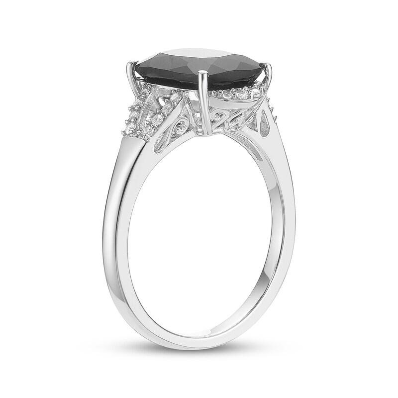 Main Image 2 of Cushion-Cut Black Onyx & White Lab-Created Sapphire Ring Sterling Silver