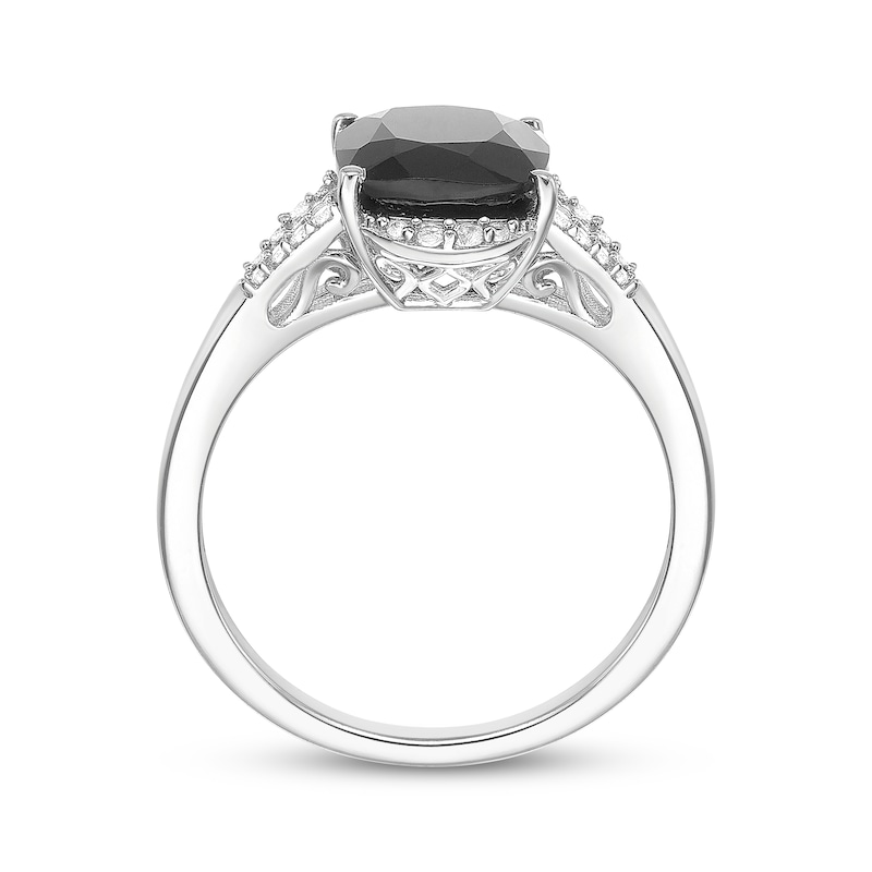 Main Image 3 of Cushion-Cut Black Onyx & White Lab-Created Sapphire Ring Sterling Silver