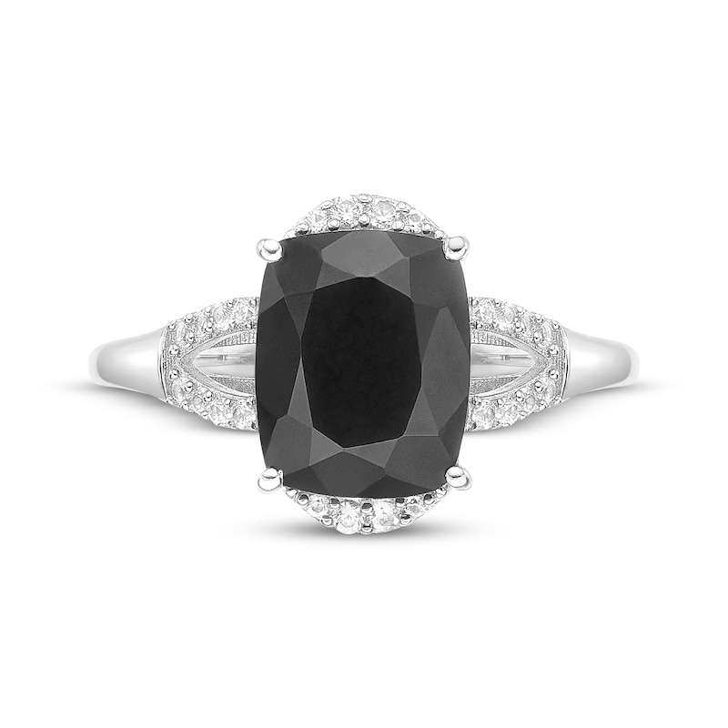 Main Image 4 of Cushion-Cut Black Onyx & White Lab-Created Sapphire Ring Sterling Silver