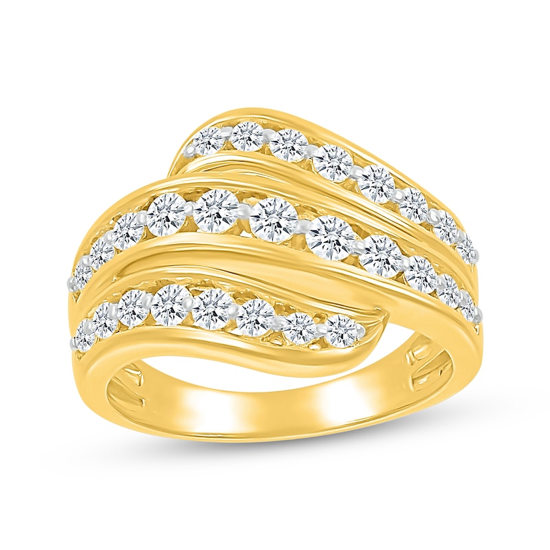 Main Image 1 of KAY Lab-Grown Diamonds Three-Row Wave Fashion Ring 1 ct tw 10K Yellow Gold