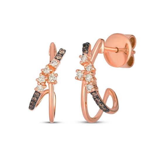 Le Vian Desert Diamonds Crossover J-Hoop Earrings 1/5 ct tw 14K Strawberry Gold