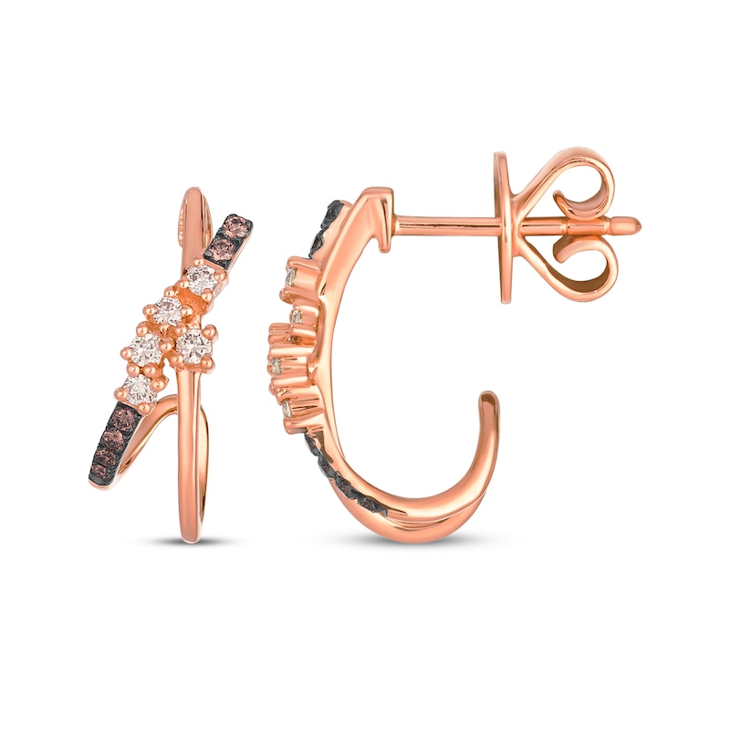 Main Image 3 of Le Vian Desert Diamonds Crossover J-Hoop Earrings 1/5 ct tw 14K Strawberry Gold