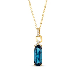 Le Vian Cushion-Cut Blue Topaz Drop Necklace 1/15 ct tw Diamonds 14K Honey Gold 19"