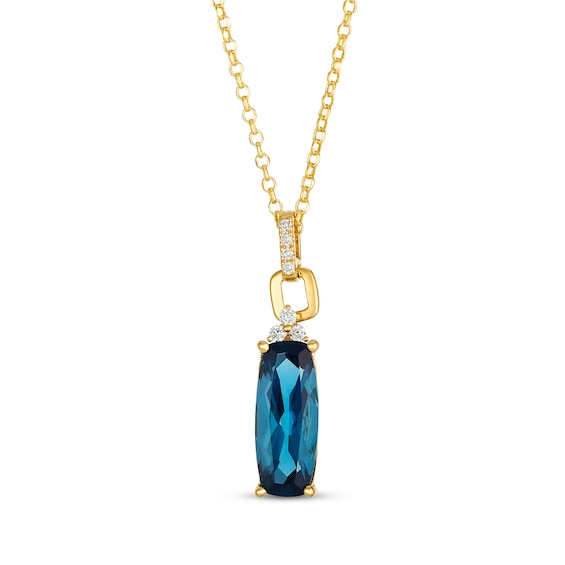 Le Vian Cushion-Cut Blue Topaz Drop Necklace 1/15 ct tw Diamonds 14K Honey Gold 19"