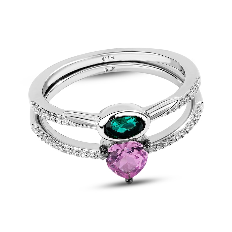 Main Image 1 of Star Wars Grogu Lab-Created Gemstone & Diamond Ring Set 1/10 ct tw Sterling Silver