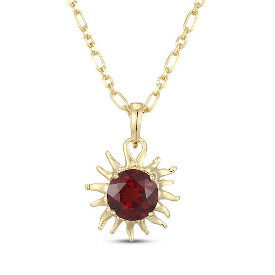 Garnet Sun Necklace 24K Yellow Gold Vermeil Sterling Silver 18"