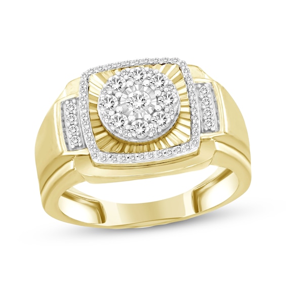 Men's Multi-Diamond Cushion Frame Ring 1/2 ct tw 10K Yellow Gold
