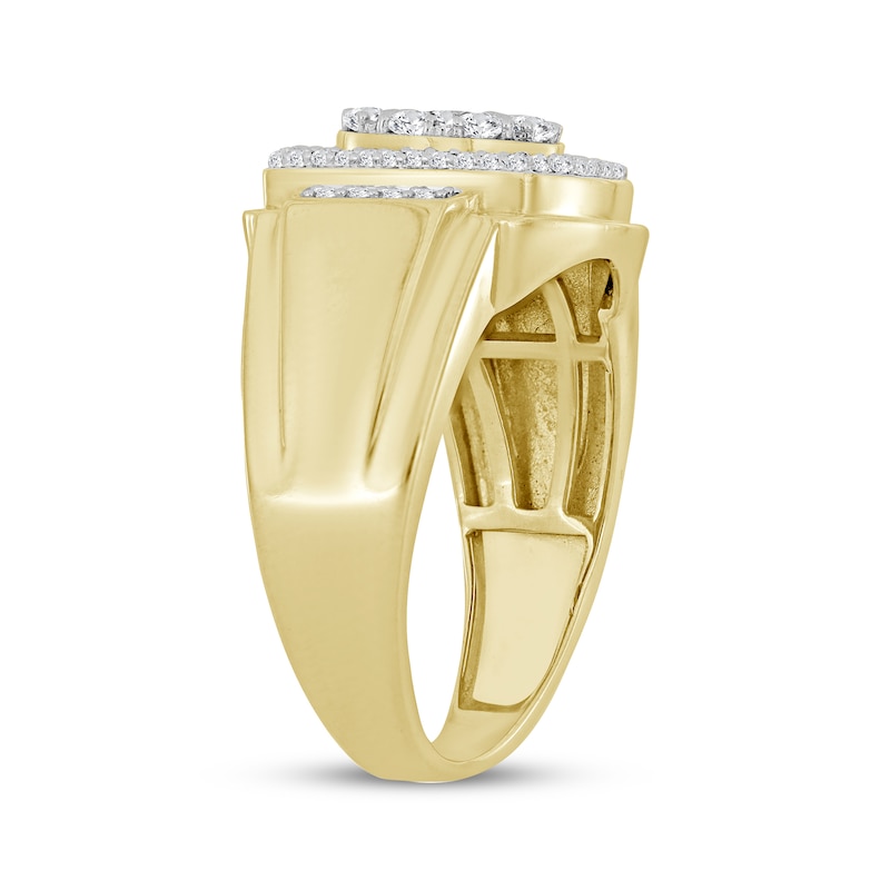 Main Image 2 of Men's Multi-Diamond Cushion Frame Ring 1/2 ct tw 10K Yellow Gold