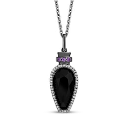 Disney Treasures Hocus Pocus Black Onyx, Amethyst & Diamond Potion Necklace 1/10 ct tw Black Rhodium Sterling Silver 19"