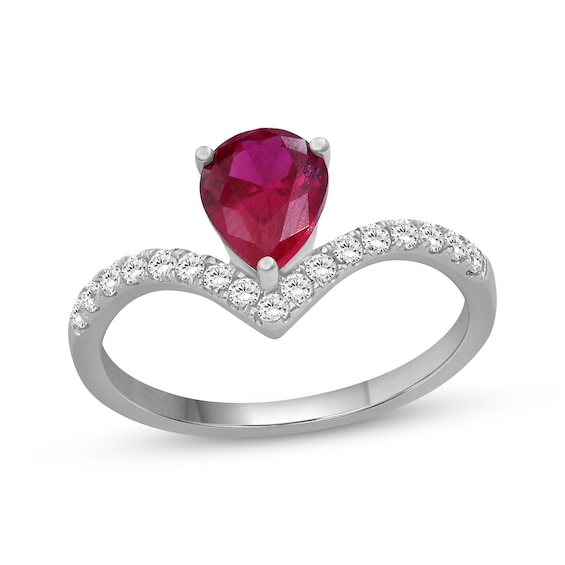 Pear-Shaped Lab-Created Ruby & White Lab-Created Sapphire Ring Sterling Silver