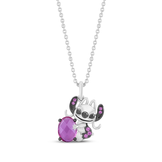 Disney Treasures Lilo & Stitch "Angel" Pink Lab-Created Sapphire Necklace Sterling Silver 19"