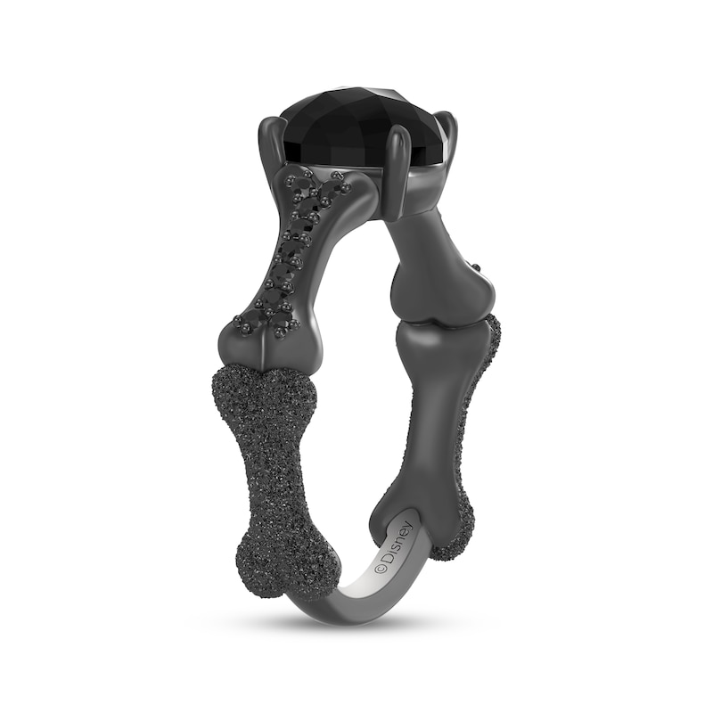 Main Image 2 of Disney Treasures The Nightmare Before Christmas Oval-Cut Black Onyx & Diamond Bone Ring 1/8 ct tw Black Rhodium-Plated Sterling Silver