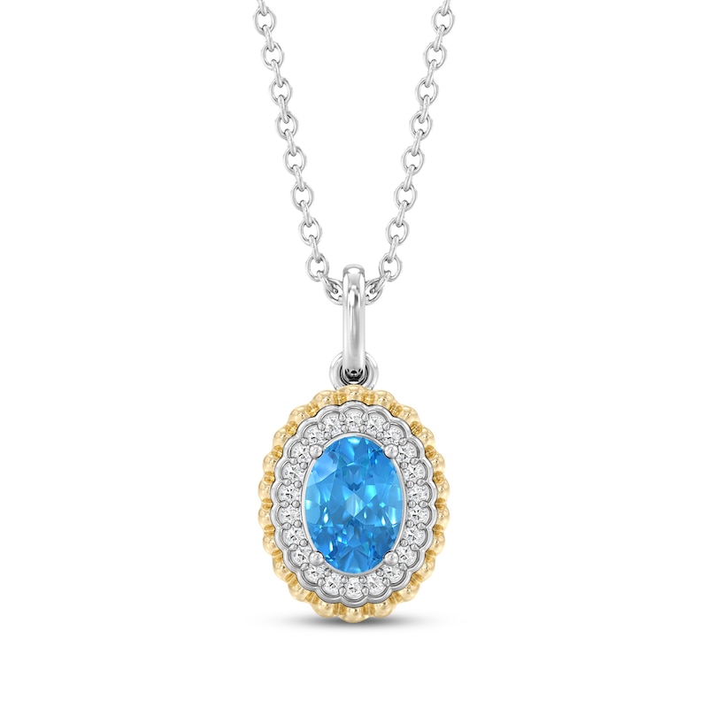 Main Image 1 of Disney Treasures Alice in Wonderland Oval-Cut Swiss Blue Topaz & Diamond Necklace 1/15 ct tw Sterling Silver & 10K Yellow Gold 17"