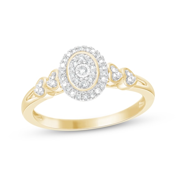 Multi-Diamond Oval Halo Promise Ring 1/10 ct tw 10K Yellow Gold