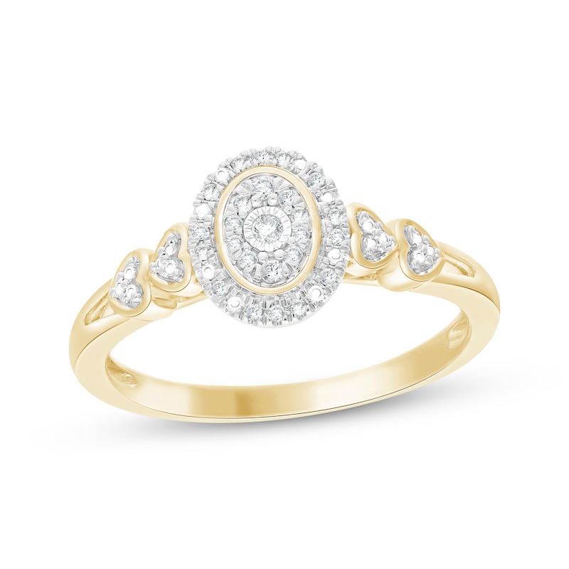 Main Image 1 of Multi-Diamond Oval Halo Promise Ring 1/10 ct tw 10K Yellow Gold