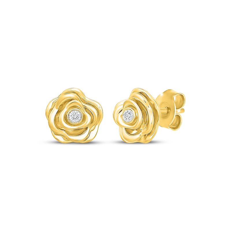 Main Image 1 of KAY Lab-Grown Diamond Accent Rose Stud Earrings 10K Yellow Gold