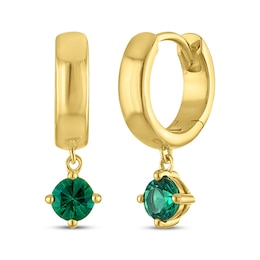 STUDIO BY KAY Round-Cut Lab-Created Emerald Solitaire Huggie Hoop Earrings 24K Yellow Gold Vermeil Sterling Silver