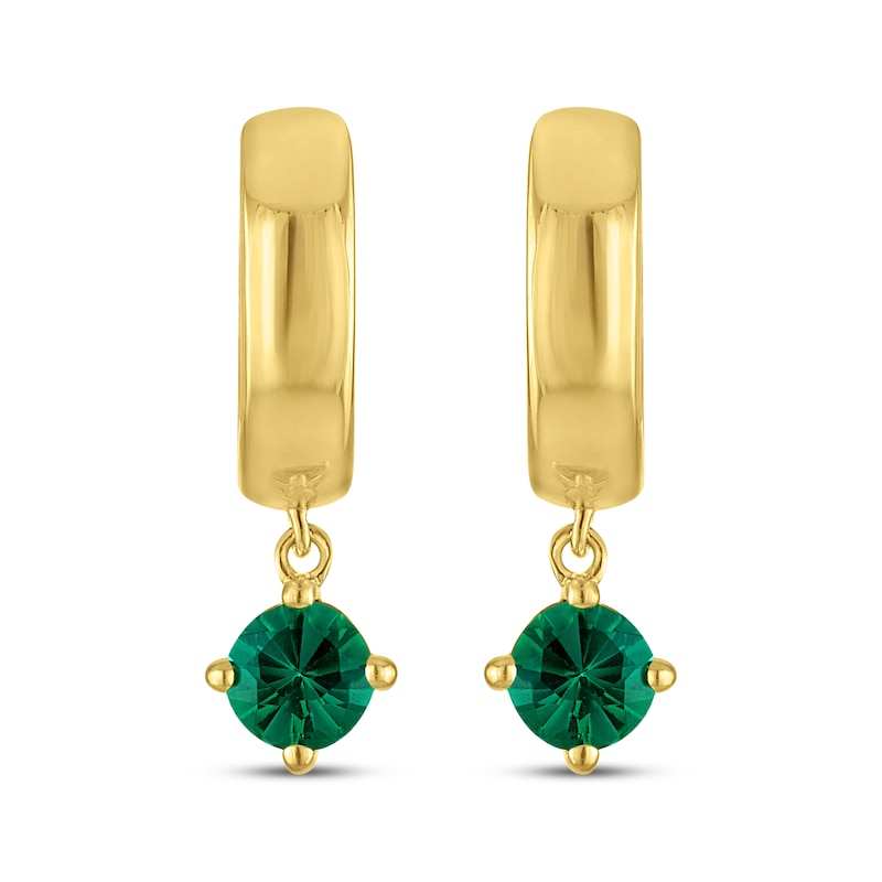 Main Image 2 of STUDIO BY KAY Round-Cut Lab-Created Emerald Solitaire Huggie Hoop Earrings 24K Yellow Gold Vermeil Sterling Silver
