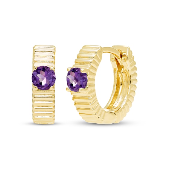 STUDIO BY KAY Amethyst Solitaire Textured Huggie Hoop Earrings 24K Yellow Gold Vermeil Sterling Silver