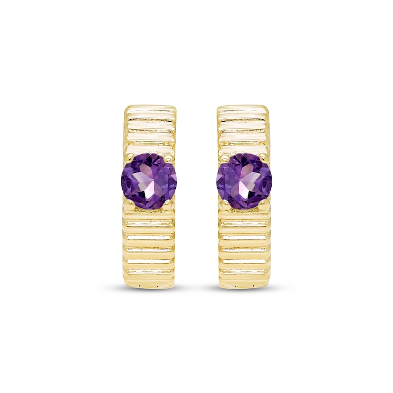 Main Image 2 of STUDIO BY KAY Amethyst Solitaire Textured Huggie Hoop Earrings 24K Yellow Gold Vermeil Sterling Silver