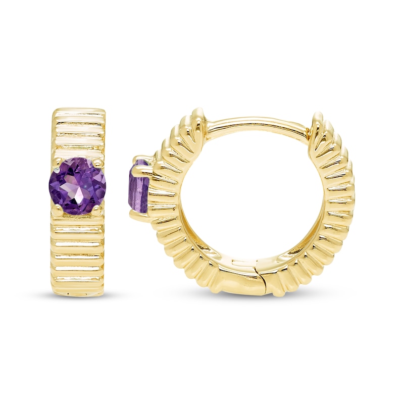 Main Image 3 of STUDIO BY KAY Amethyst Solitaire Textured Huggie Hoop Earrings 24K Yellow Gold Vermeil Sterling Silver