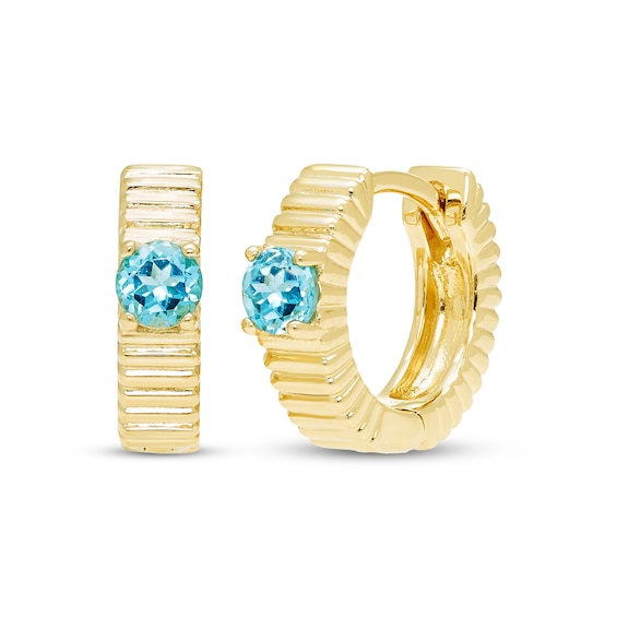STUDIO BY KAY Swiss Blue Topaz Solitaire Textured Huggie Hoop Earrings 24K Yellow Gold Vermeil Sterling Silver