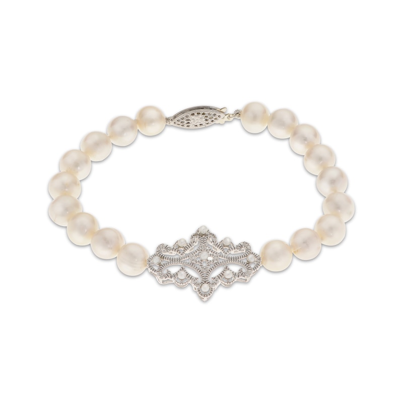 Main Image 1 of Cultured Pearl & White Topaz Fashion Bracelet Sterling Silver 7.5"