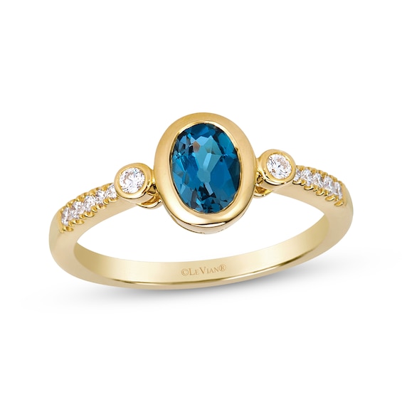 Le Vian Oval-Cut Natural London Blue Topaz Ring 1/8 ct tw Diamonds 14K Honey Gold