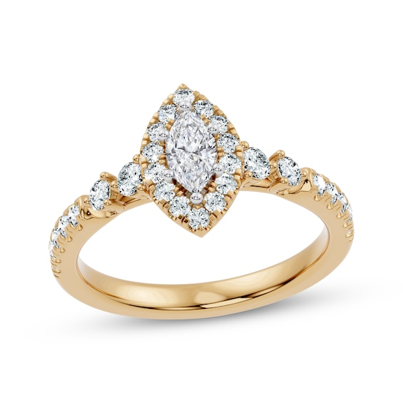 Now + Forever Lab-Grown Diamonds Marquise-Cut Halo Engagement Ring 3/4 ct tw 14K Yellow Gold