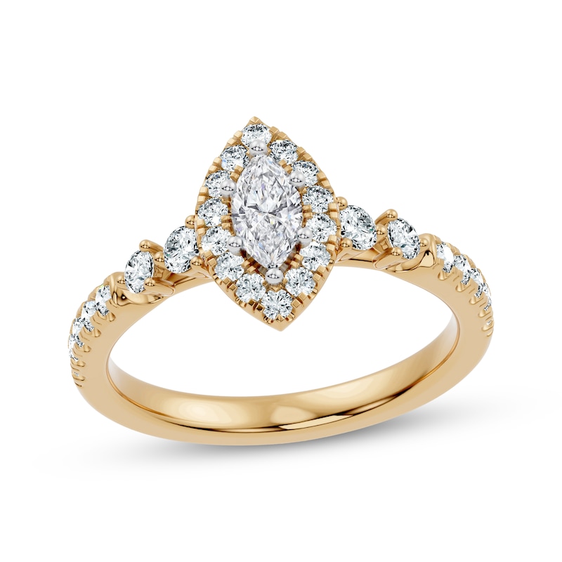 Main Image 1 of Now + Forever Lab-Grown Diamonds Marquise-Cut Halo Engagement Ring 3/4 ct tw 14K Yellow Gold