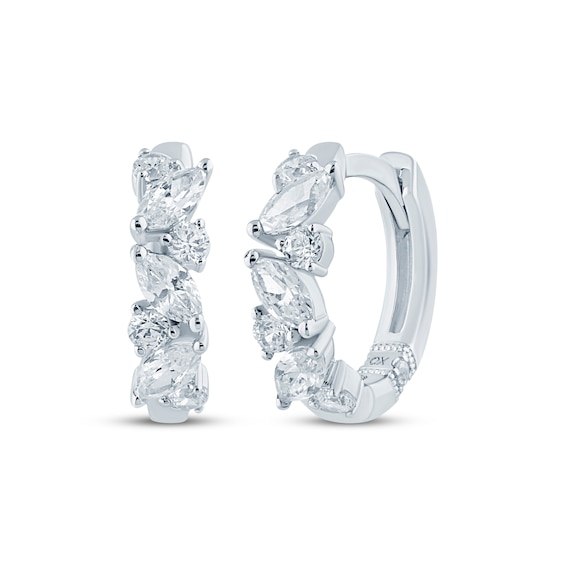 Monique Lhuillier Bliss Marquise & Round-Cut Lab-Grown Diamond Hoop Earrings 1/2 ct tw Platinum-Plated Sterling Silver