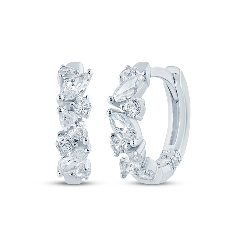 Main Image 1 of Monique Lhuillier Bliss Marquise & Round-Cut Lab-Grown Diamond Hoop Earrings 1/2 ct tw Platinum-Plated Sterling Silver