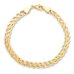 Braided Rope Bracelet 10K Yellow Gold 7.25&quot; Length