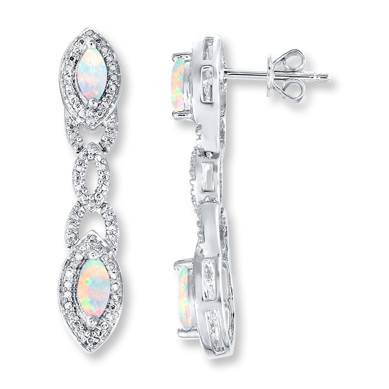 Main Image 1 of Lab-Created Opal Earrings Diamond Accents Sterling Silver