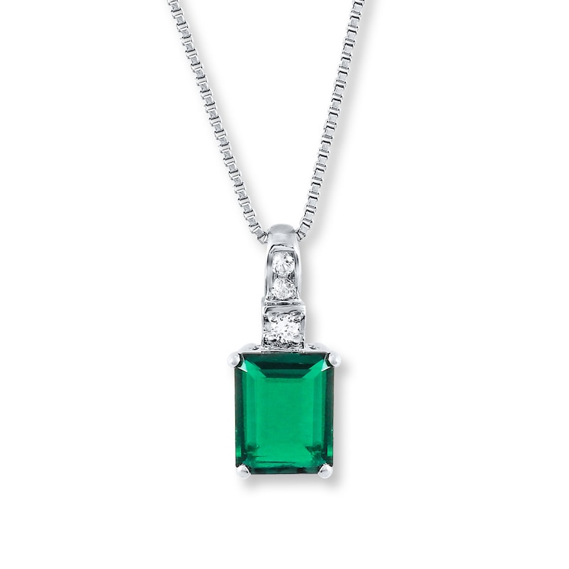 Main Image 1 of Lab-Created Emerald Sterling Silver Necklace