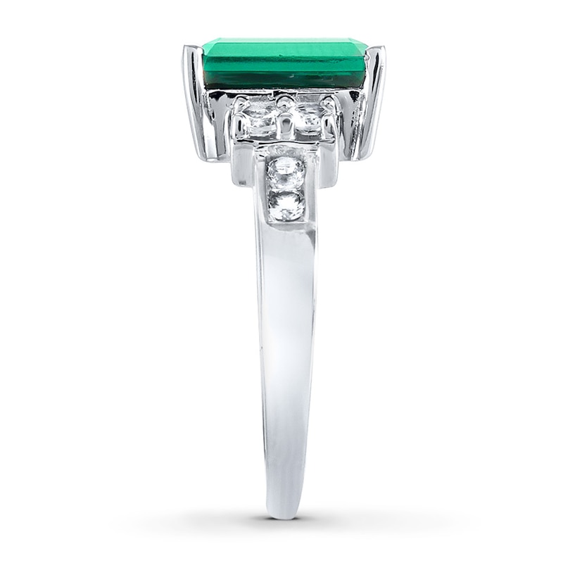 Lab-Created Emerald Lab-Created Sapphires Sterling Silver Ring