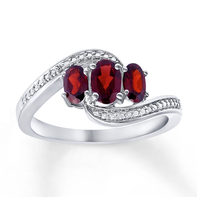 Main Image 1 of Garnet Ring Diamond Accents Sterling Silver