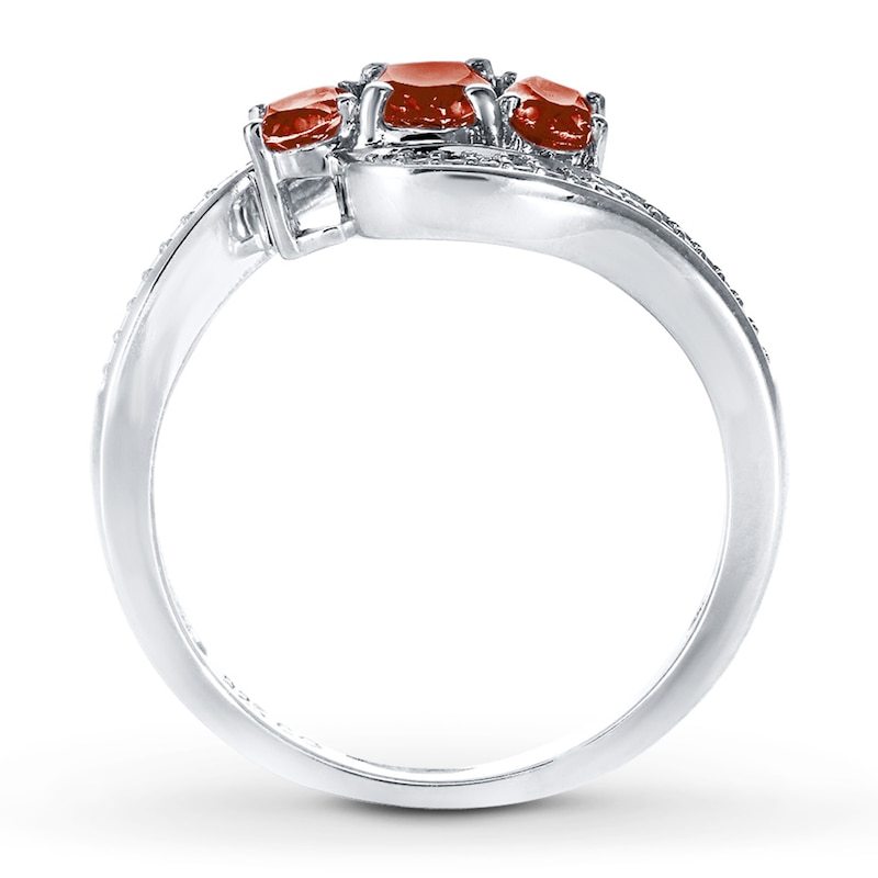 Main Image 2 of Garnet Ring Diamond Accents Sterling Silver