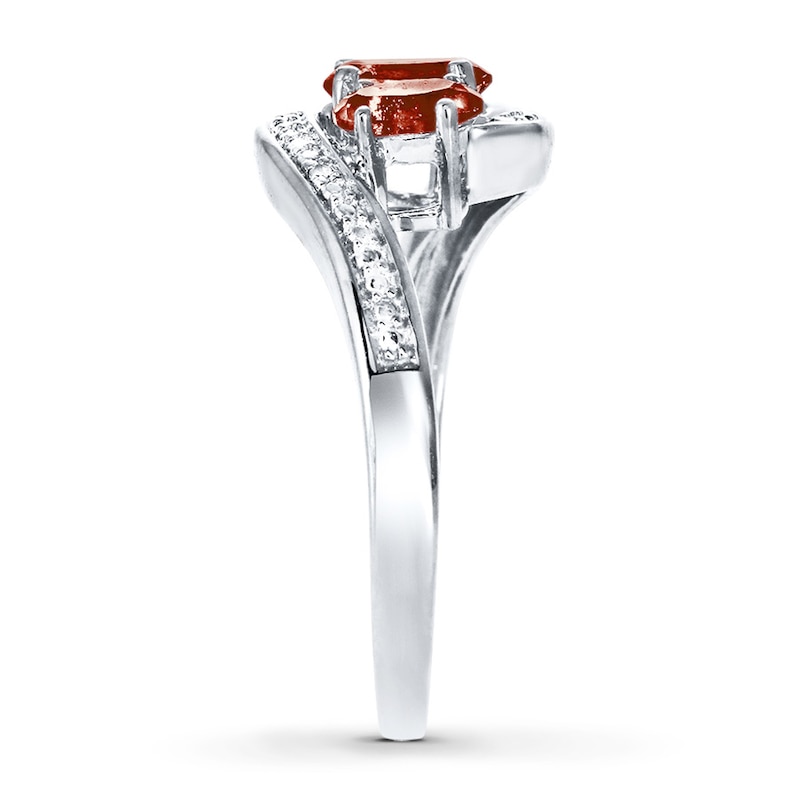 Main Image 3 of Garnet Ring Diamond Accents Sterling Silver