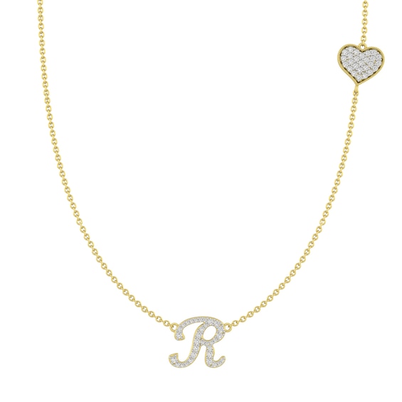 Script Initial Heart Necklace 1/5 ct tw Diamonds 18" (1 Initial)