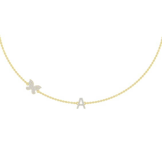 1/3 ct tw Diamond Butterfly Initial Necklace (1 Initial)