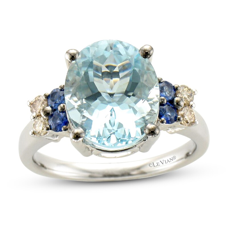 Le Vian Creme Brulee Aquamarine/Sapphire Ring 1/6 ct tw Diamonds 14K Vanilla Gold