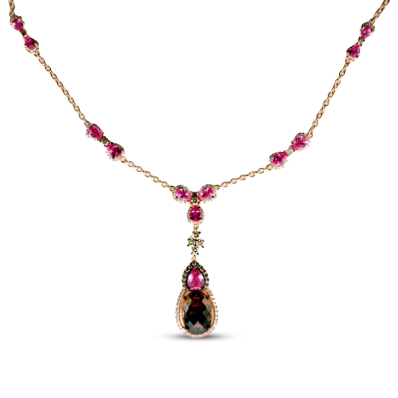 Main Image 1 of Le Vian Chocolatier Quartz/Sapphire Necklace 1 ct tw Diamonds 14K Strawberry Gold