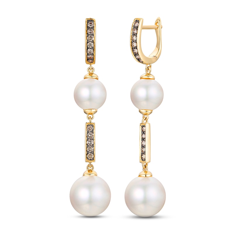 Main Image 1 of Le Vian Chocolatier Cultured Pearl Earrings 1/4 ct tw Diamonds 14K Honey Gold