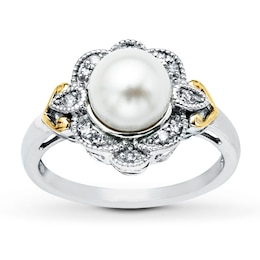 Cultured Pearl Ring 1/10 ct tw Diamond Sterling Silver & 10K Yellow Gold