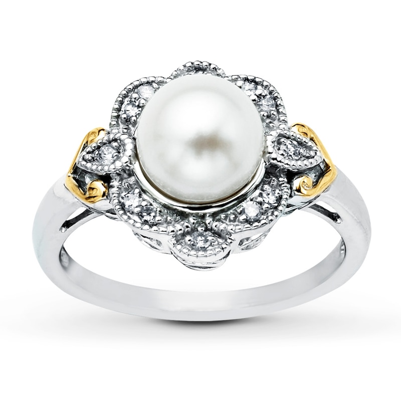 Cultured Pearl Ring 1/10 ct tw Diamond Sterling Silver & 10K Yellow Gold