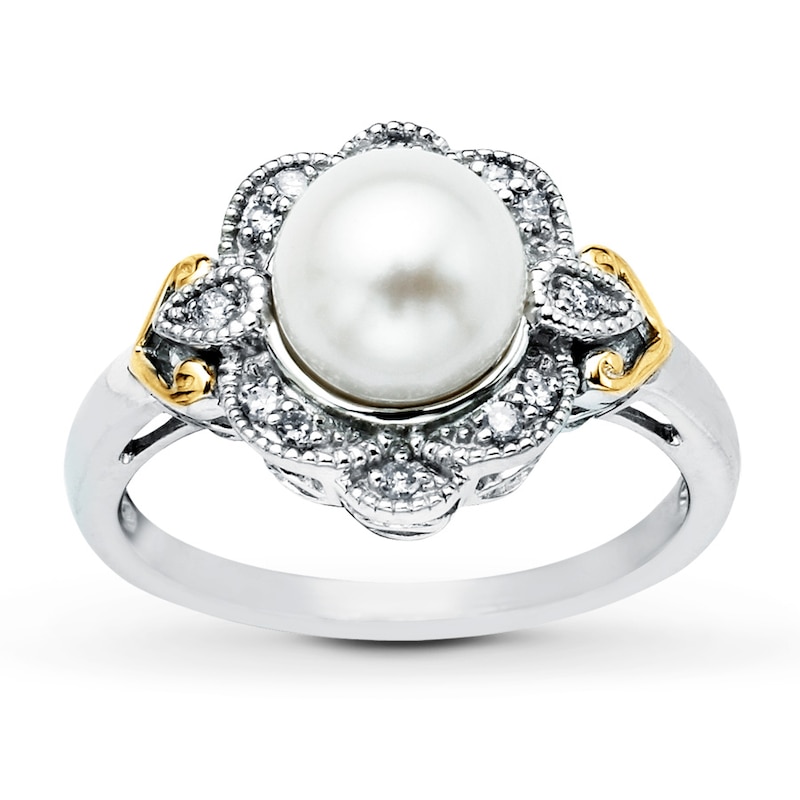 Main Image 1 of Cultured Pearl Ring 1/10 ct tw Diamond Sterling Silver & 10K Yellow Gold