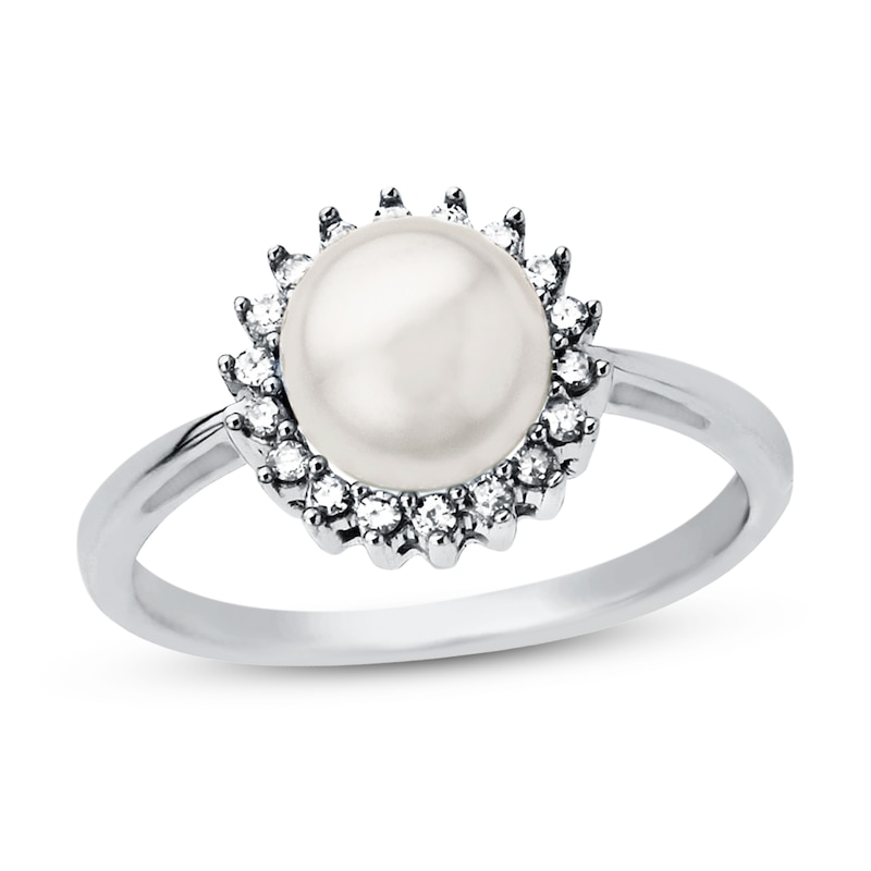 Main Image 1 of Cultured Pearl Ring 1/8 ct tw Diamond Sterling Silver