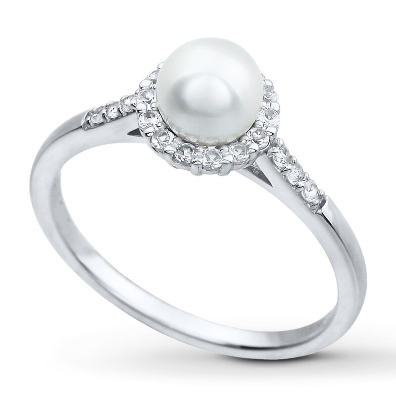 Cultured Pearl Ring Lab-Created Sapphires Sterling Silver