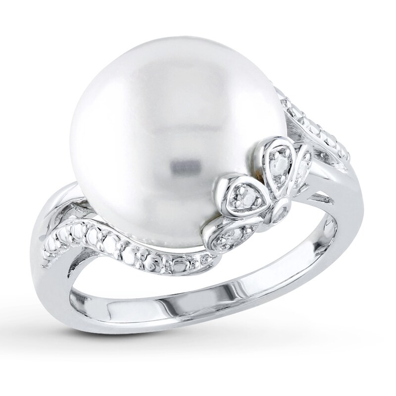 Main Image 1 of Cultured Pearl Ring 1/20 ct tw Diamonds Sterling Silver